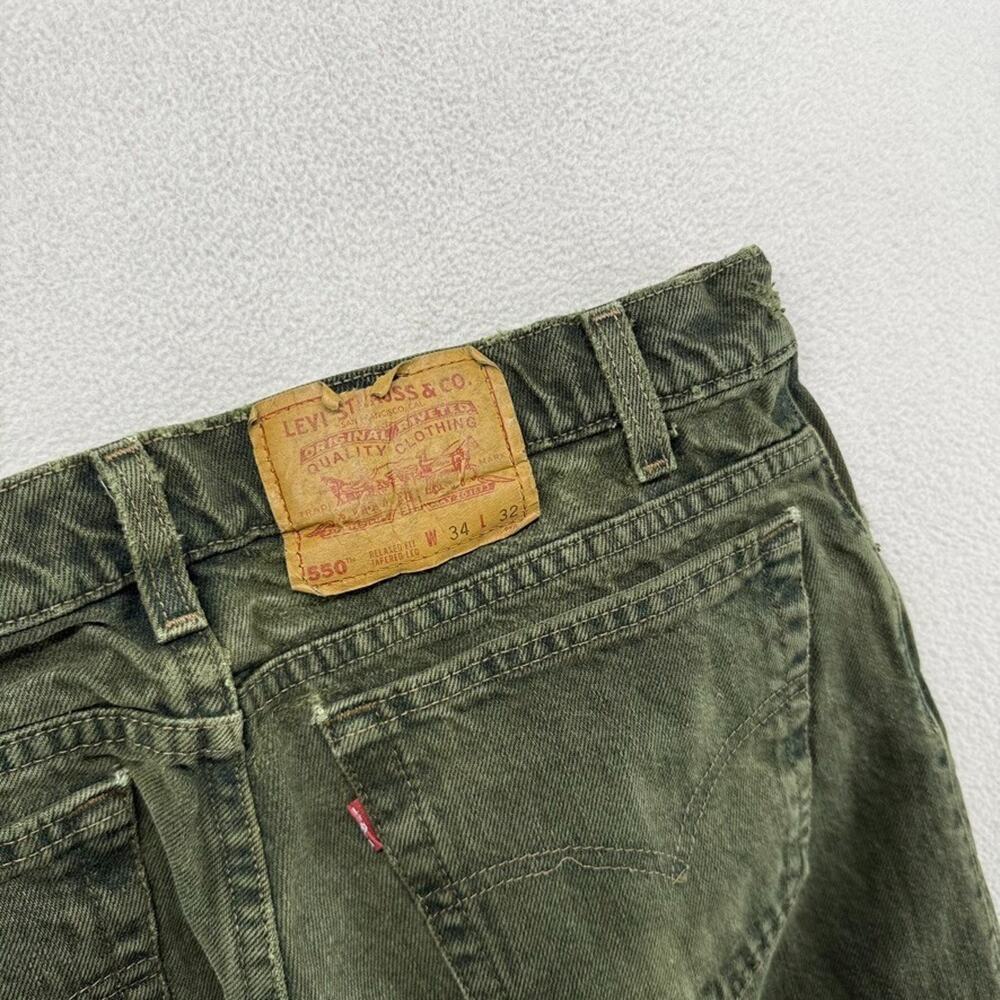 Vintage Levis Jeans Men's 34x32 Fits 32x31 Green Made In USA Relaxed Taper 90s - Picture 2 of 14